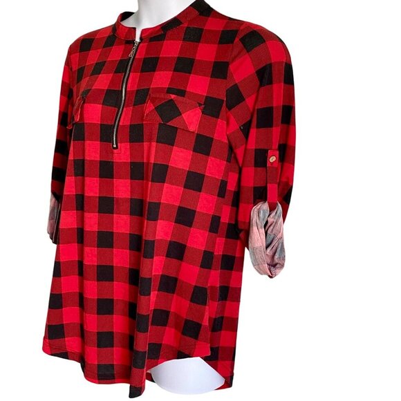 JCZHWQU Women's Red Black Plaid Flannel Top With Zipper Closure XL - Picture 3 of 8